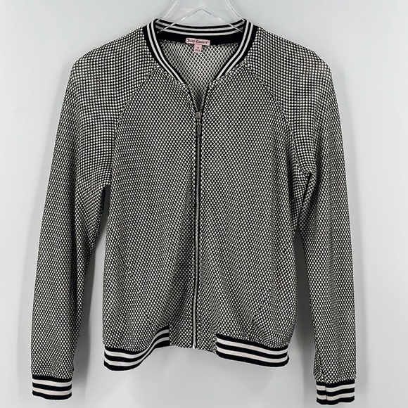 JUICY Couture Black & White Mesh Bomber Track Jacket Lightweight Small - Picture 2 of 7